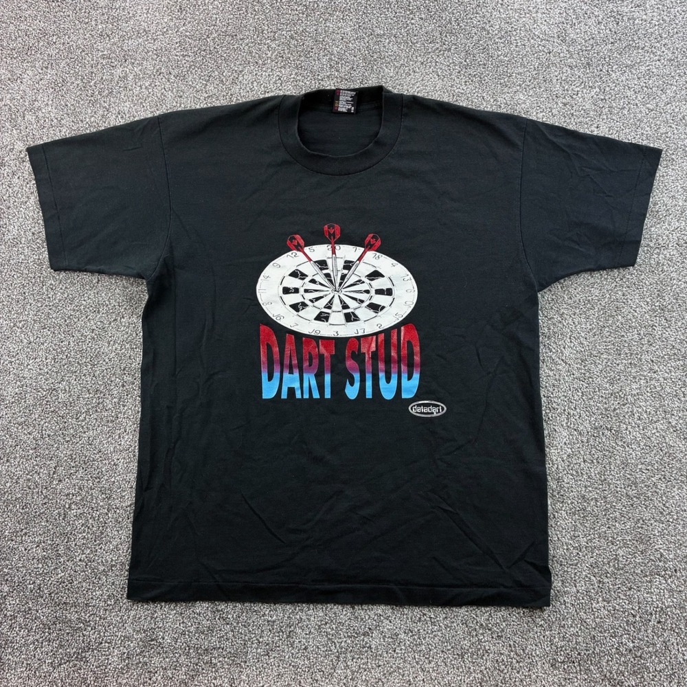 Vintage Dart Stud Shirt Mens XL Black Cotton Blend Dart Throwing Bar Game